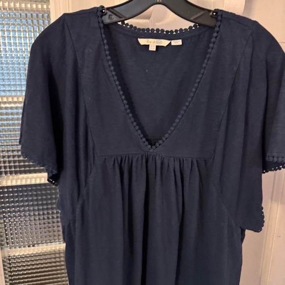 Boden Women’s Navy Blue Peasant Top  Shirt Sleeves Embroidered Trim Sz 10 - Picture 3 of 13